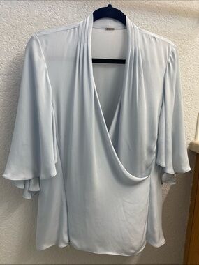 Elie Tahari 100% Silk Pale Blue Wrap Blouse